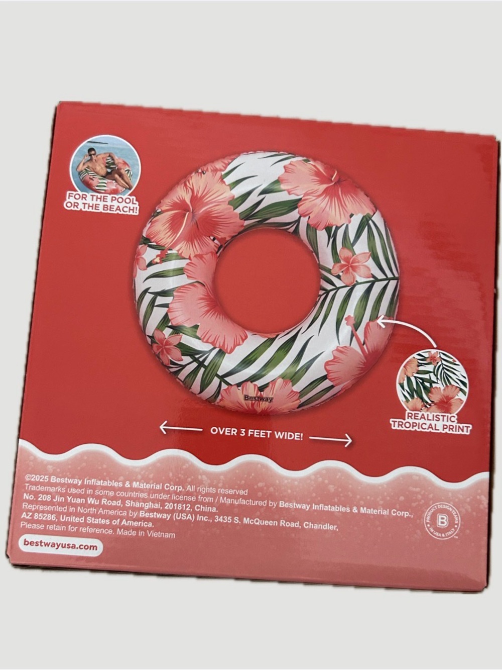 Bestway Tropical Floral Inflatable Swim Ring - Pink Floral, for beach or pool